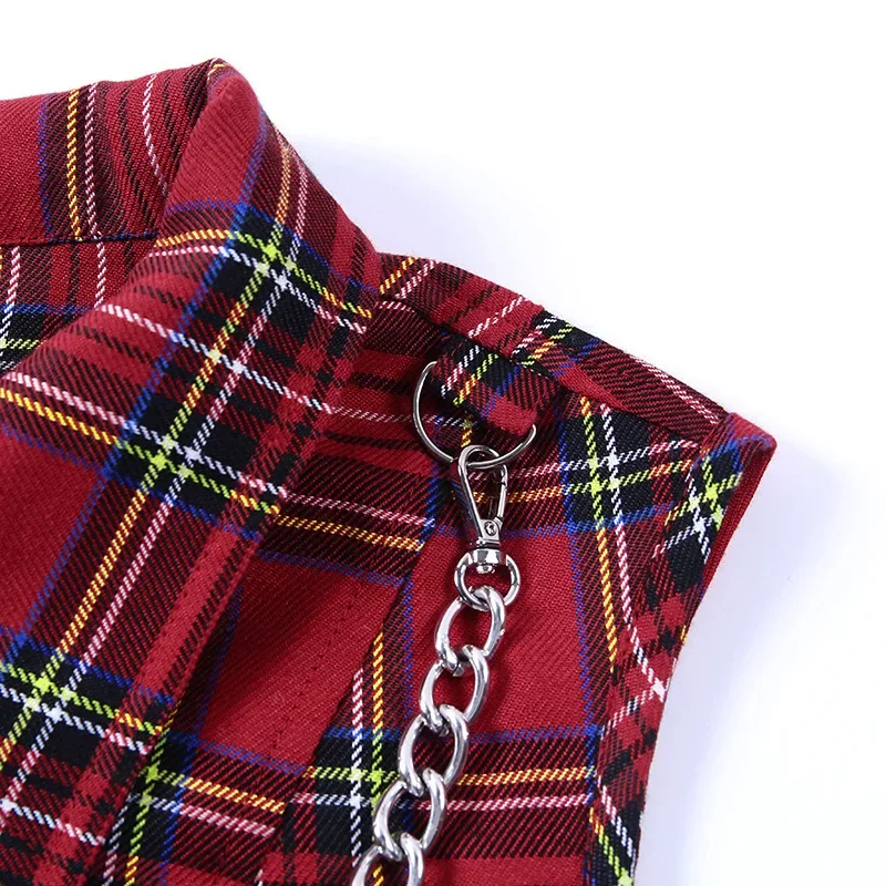 Colete Punk Grunge em Xadrez Vermelho - Image 5