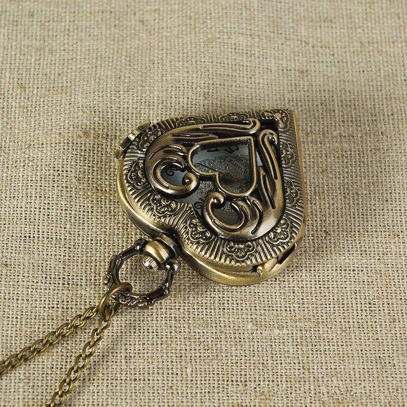 Relógio de Bolso Steampunk Coração Retro Castanho - Image 3