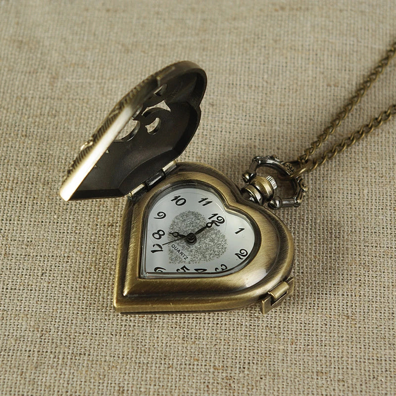Relógio de Bolso Steampunk Coração Retro Castanho - Image 4